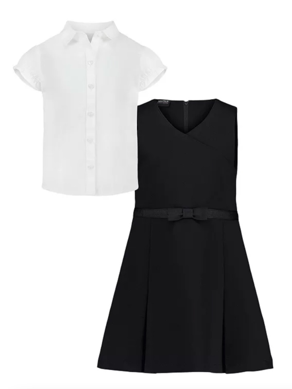 Nautica Little Girls 2-Piece Pleat Front Jumper and Stretch Poplin Shirt Set